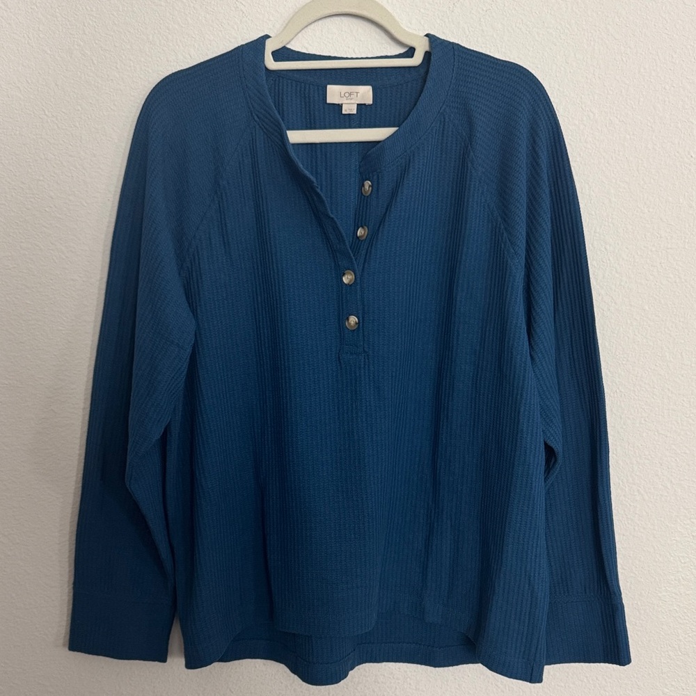 LOFT Blue Waffle Knit Top